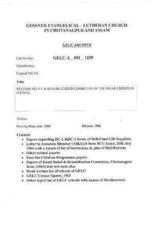 WELFARE RELIEF & REHABILITATION COMMITTEE OF THE BIHAR CHRISTIAN COUNCIL