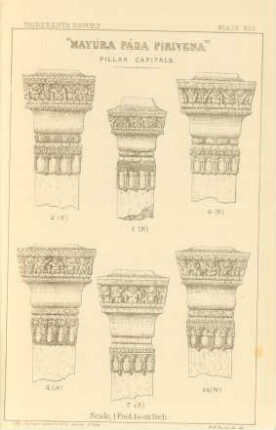 Plate XLI. "Mayúra páda pirivena". Pillar capitals.