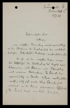 Nr. 7. Brief von Konrad Burdach an Ulrich von Wilamowitz-Moellendorff. Grunewald, 17.7.1908