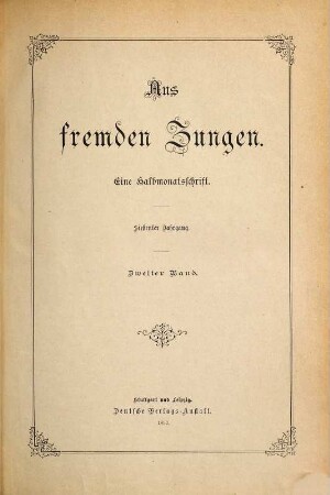 Aus fremden Zungen : Zeitschr. für d. moderne Erzählungslitteratur d. Auslandes. 7,2. 1897