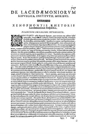 De Lacedaemoniorum Republica institutis moribus