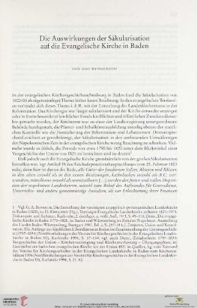 Die Auswirkungen der Säkularisation auf die Evangelische Kirche in Baden