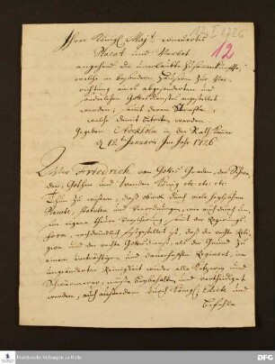 Erlass von Friedrich I., König von Schweden.