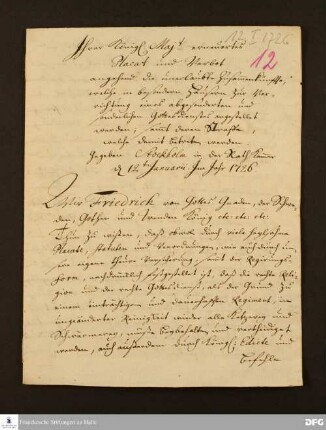 Erlass von Friedrich I., König von Schweden.