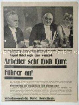 Bebildertes Flugblatt der NSDAP zur Landtagswahl in Sachsen 1930 mit scharfer Polemik gegen die Führer der SPD