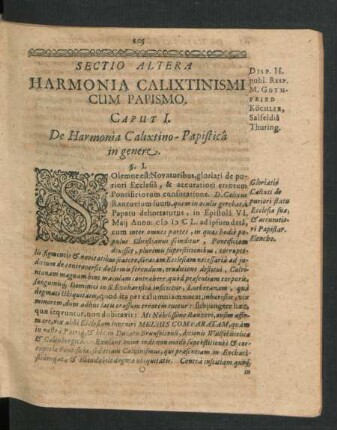 Caput I. De Harmonia Calixtino-Papistica in genere.