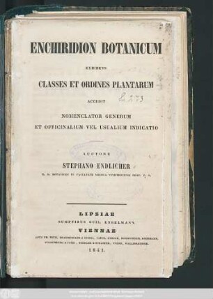 Enchiridion Botanicum Exhibens Classes Et Ordines Plantarum : Accedit Nomenclator Generum Et Officinalium Vel Usualium Indicatio