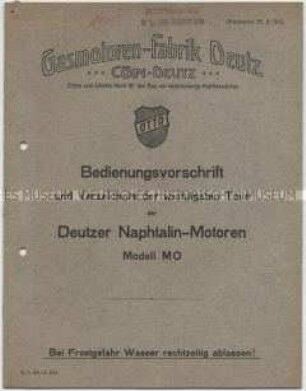 Bedienungsvorschrift und Verzeichnis der wichtigsten Teile der Motoren Modell MO