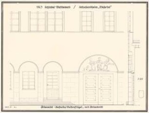 Jugenderholungsheim Schinkelwettbewerb 1943: Seitenflügel Hofseite: Fassaden-Detail. Ansicht, Schnitt 1:20