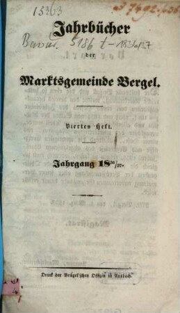 Jahrbücher der Marktsgemeinde Bergel. 1836/37, 1836/37 (1838)