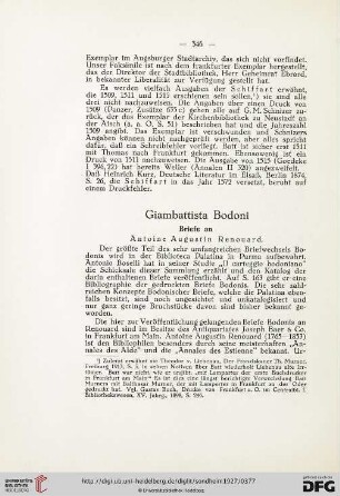 Giambattista Bodoni - Briefe an Antoine Augustin Renouard