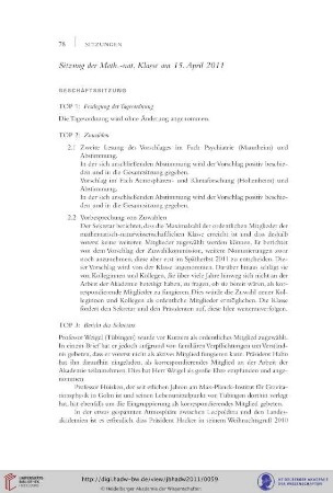Sitzung der Math.-nat. Klasse am 15. April 2011