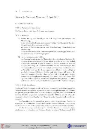 Sitzung der Math.-nat. Klasse am 15. April 2011
