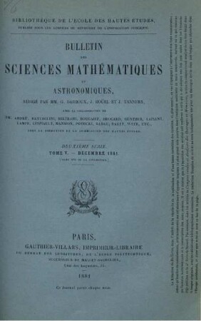 Tome V. - Décembre 1881.