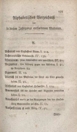Alphabetisches Verzeichniß der in diesem Jahrgange enthaltenen Materien
