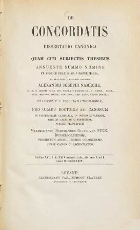 De concordatis dissertatio canonica : Inaug. Diss.