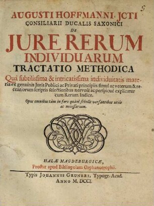 De iure rerum individuarum tractatio methodica ...