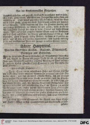 Achter Haupttitul: Von den Nordischen Reichen. Rußland, Dännemarck, Norwegen und Schweden