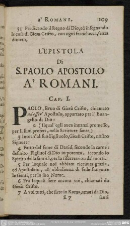 L' Epistola Di S. Paolo Apostolo A' Romani