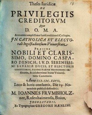 Theses Iuridicae De Privilegiis Creditorum