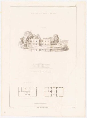 Architektonische Entwürfe für den vorhandener Gebäude, Potsdam 1845-49. Das Fährpächter-Haus, Potsdam-Sacrow Umbau: Tafel 24. Ansichten, Grundrisse
