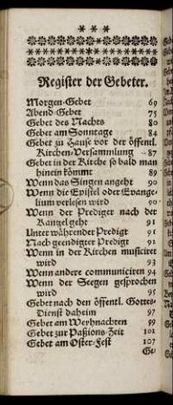 Register der Gebeter.