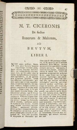 M. T. Ciceronis De finibus Bonorum & Malorum, ad Brutum,[...]