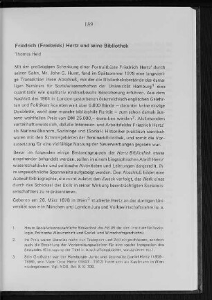 Friedrich (Frederick) Hertz und seine Bibliothek