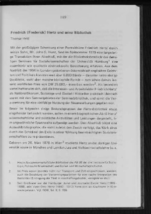 Friedrich (Frederick) Hertz und seine Bibliothek