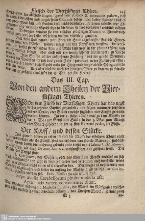 Das III. Cap. Von den andern Theilen der Vierfüßigen Thieren.