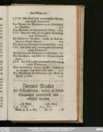 Zweytes Register der Schriftstellen, welche in denen Eingängen angeführet und erkläret worden.
