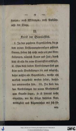 II. Kritik der Sinnlichkeit.