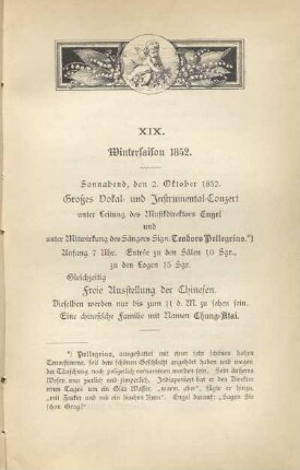 XIX. Wintersaison 1852