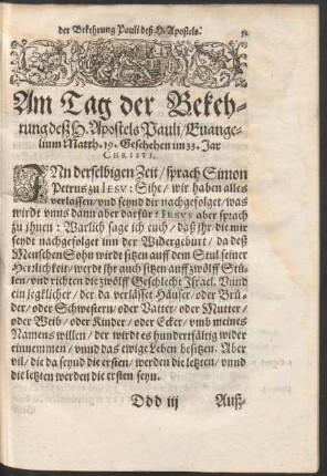 Am Tag der Bekehrung deß H. Apostels Pauli ...