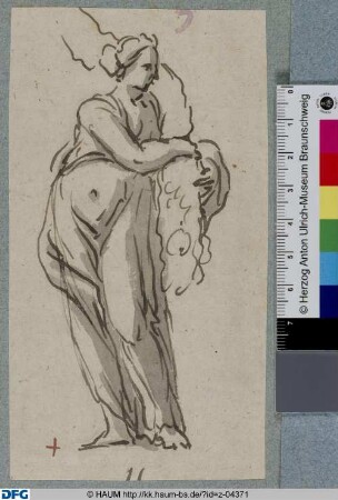 Stehende weibliche Figur, eine Girlande haltend