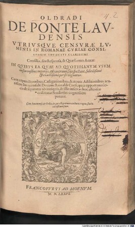 Oldradi de Ponte Consilia seu Responsa et Quaestiones aureae