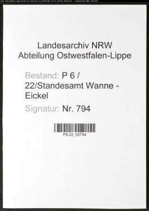Namensverzeichnis Wanne - Eickel, Todesfälle