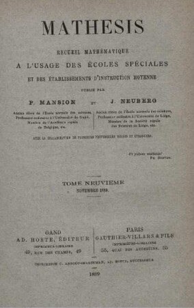 TOME NEUVIEME. NOVEMBRE 1889.