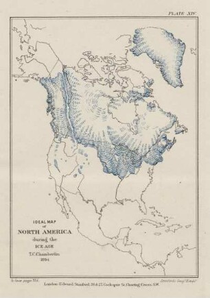 Plate XIV. Ideal Map of North America during the Ice Age
