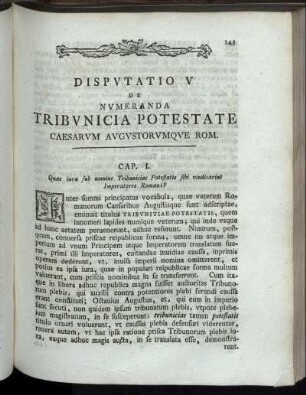 Disputation V. De Numeranda Tribunicia Potestate Caesarum Augustorumque Rom.