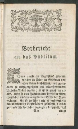 Vorbericht an das Publikum