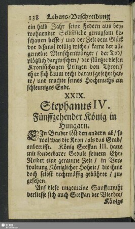 XXIX. Stephanus IV. Fünffzehender König in Hungarn