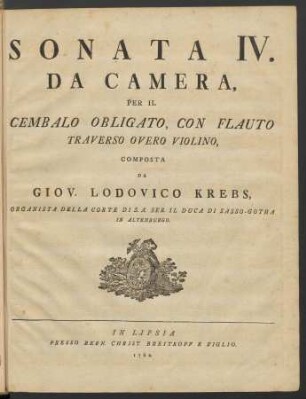 Sonata IV. Da Camera Per Il Cembalo Obligato Con Flauto Traverso, Overo Violino