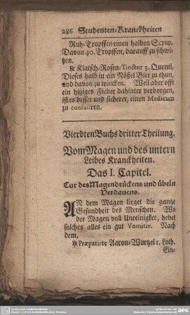 Vierdten Buchs dritter Theilung. Vom Magen und des untern Leibes Kranckheiten