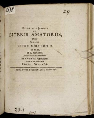 Dissertatio Iuridica De Literis Amatoriis