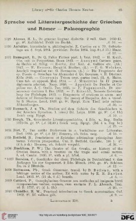 Sprache und Litteraturgeschichte der Griechen und Römer - Palaeographie (Nr. 1029 - 1116)