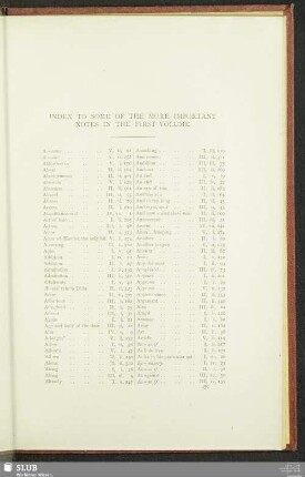 Index To Some Of The More Important Notes In The First Volume