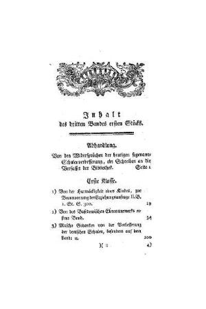 Inhalt des dritten Bandes erstes Stück
