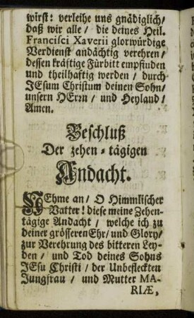 Beschluß Der zehen-tägigen Andacht.