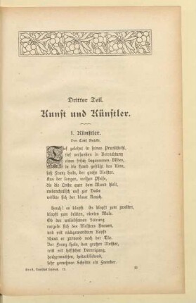 Dritter Teil. Kunst und Künstler